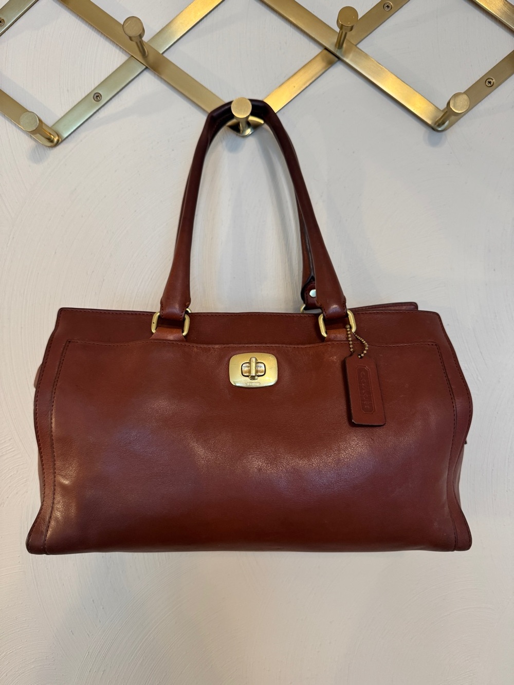 Coach Legacy Chelsea Leather Carryall Satchel Handbag in Cognac